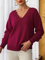 Ingvn - New Long Sleeve Plus Size Pullovers Knitted Sweater Women Casual Loose Red Sweaters V Neck Autumn Winter Clothes Bottoming Tops