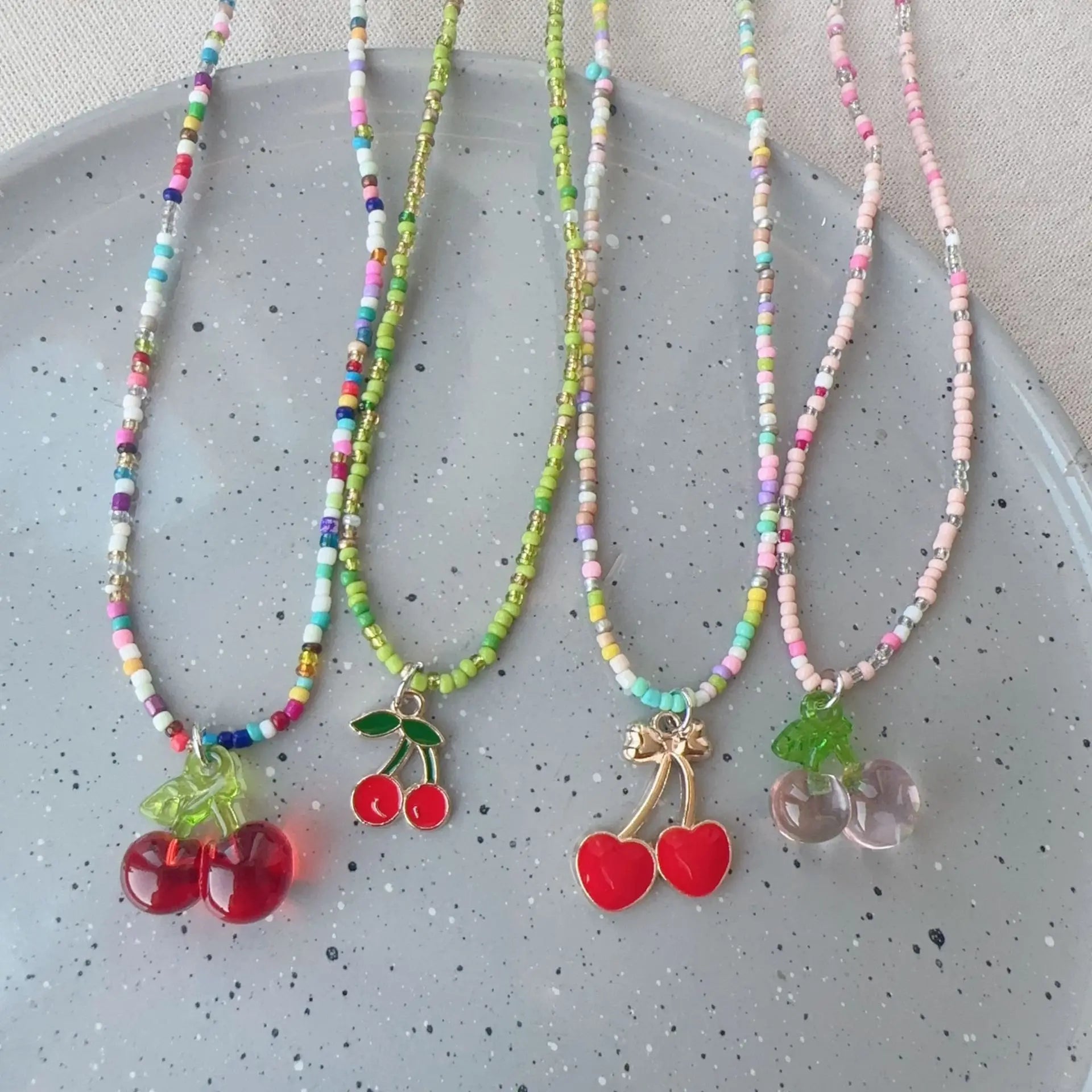 Ingvn  Korean Version Color Transparent Glass Cherry Pendant, Imitation Crystal Bead Sweet Necklace Jewelry For Girls' Parties