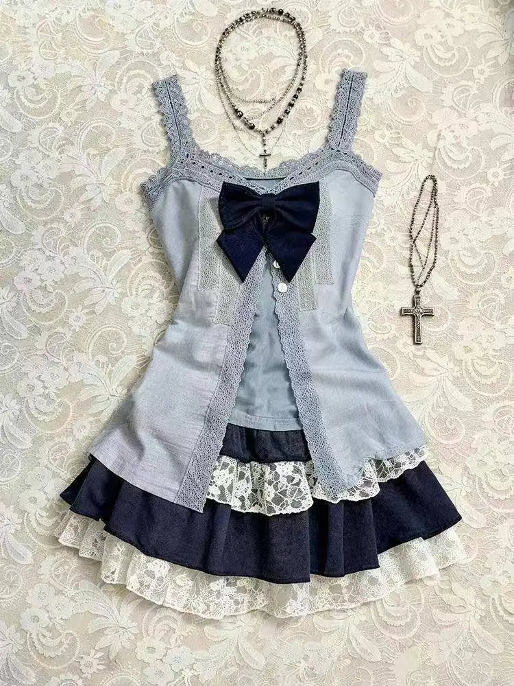 Ingvn  Y2K Streetwear Lolita Skirt Set Women Gothic Vintage Lace Tops Casual Fashion Mini Skirt Elegant Spicy Girl Casual Daily