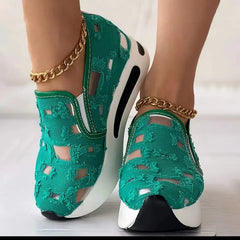 Ingvn  Women's Vulcanize Shoes Sneakers Women Slip on Casual Comfy Heeled Shoes Hole-patterned Canvas Mesh Sports Inside-heeled Sandals