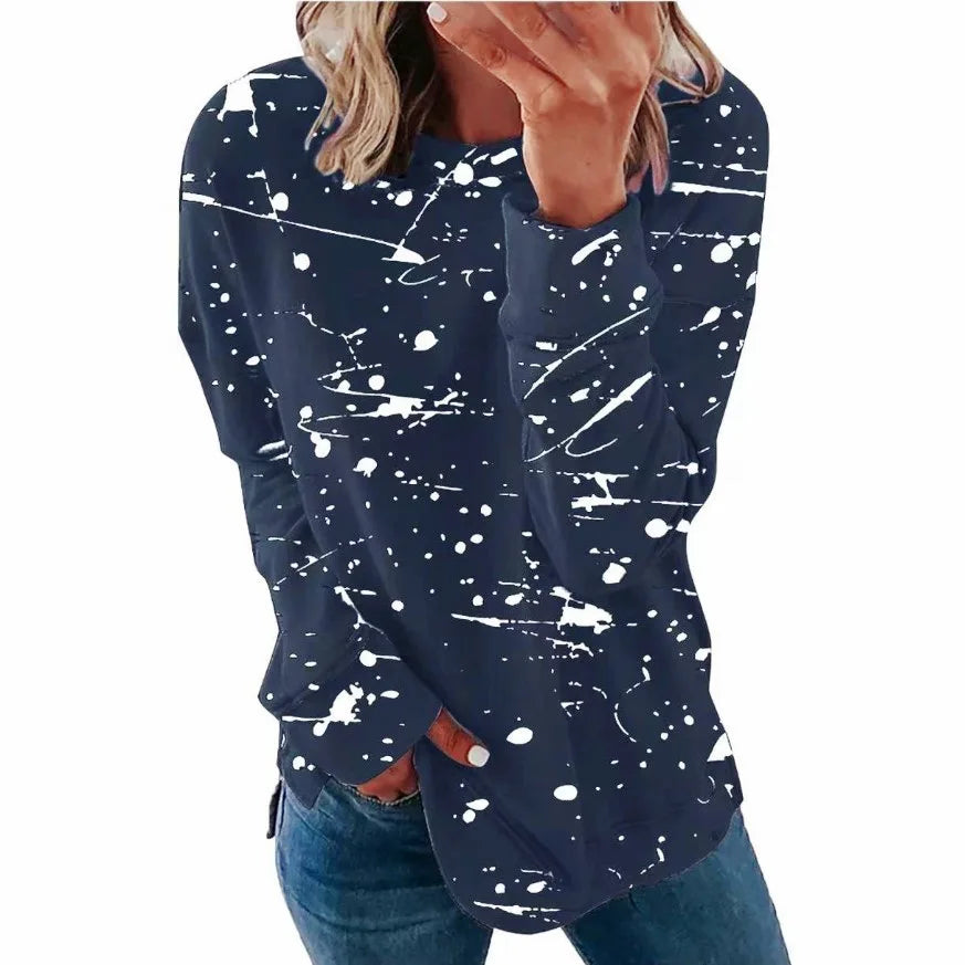Ingvn - New Autumn European and American Women's Thickened Printed Loose - Fit Pullover Sweatshirt with Crew Neck and Long Sleeves