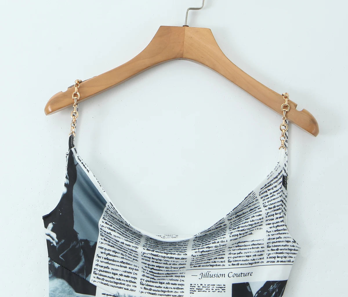Ingvn  Highstreet Cool Girl Letter Beauty Girl Print Metal Chain Sling Dress Women Slim Fit Waist Backless Mini Irregular Robe