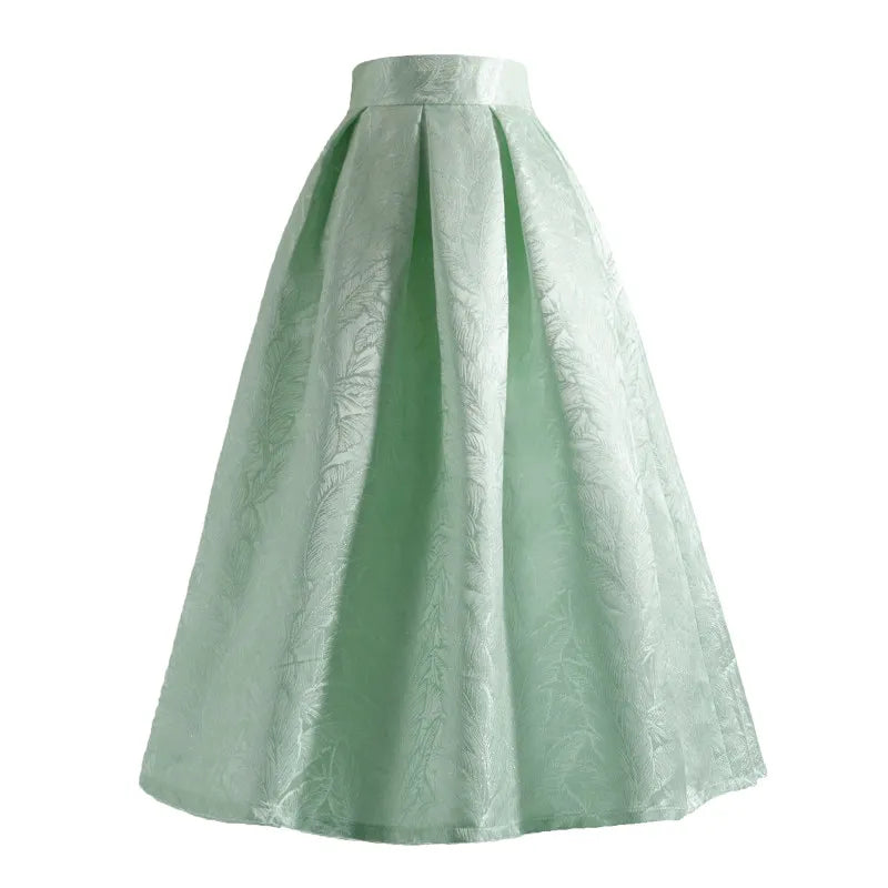 Ingvn  Spring French Hepburn Style Elegant Fashion Jacquard Skirts High Waist Slim A-line Versatile Commuter Long Skirt for Women