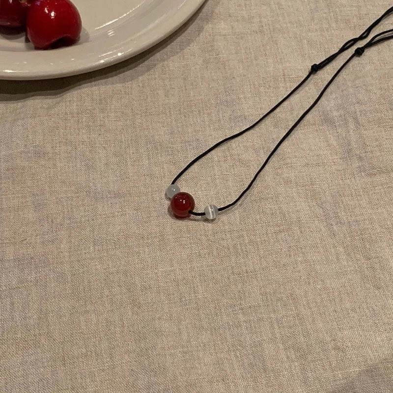 New Fashion Vintage Red Stone Pendant Rope Chain Adjustable Necklaces for Women Clavicle Chain Neck Trend Aesthetic Jewelry