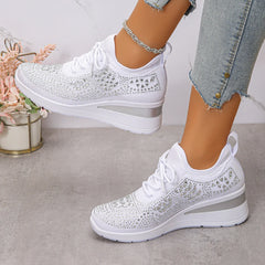 Ingvn  Lady's Shoes New Women Mesh Platform Sneakers High Heels Wedges Thick Bottom Sneakers Breathable Casual Vulcanize Shoes