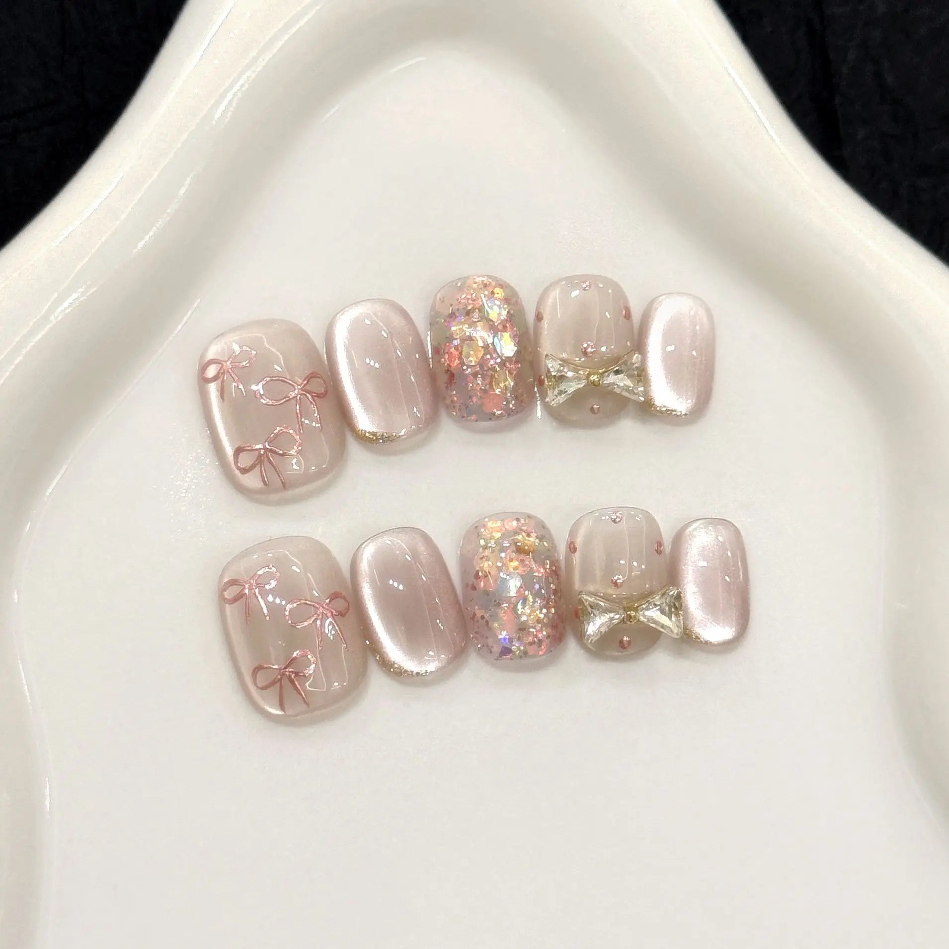 Ingvn  10Pcs Colorful Nail Tips Summer Cat's Eye Glitter Fake Nail Patches Reusable Short Square Head Handmade Press on False Nails