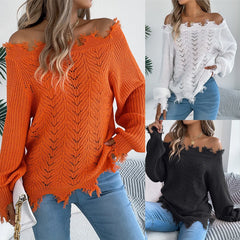 Ingvn  Autumn Winter Women's Clothing Solid Off Shoulder Long Sleeve Pullover Sweater Streetwear Knitwear For Woman Acrylic Regular