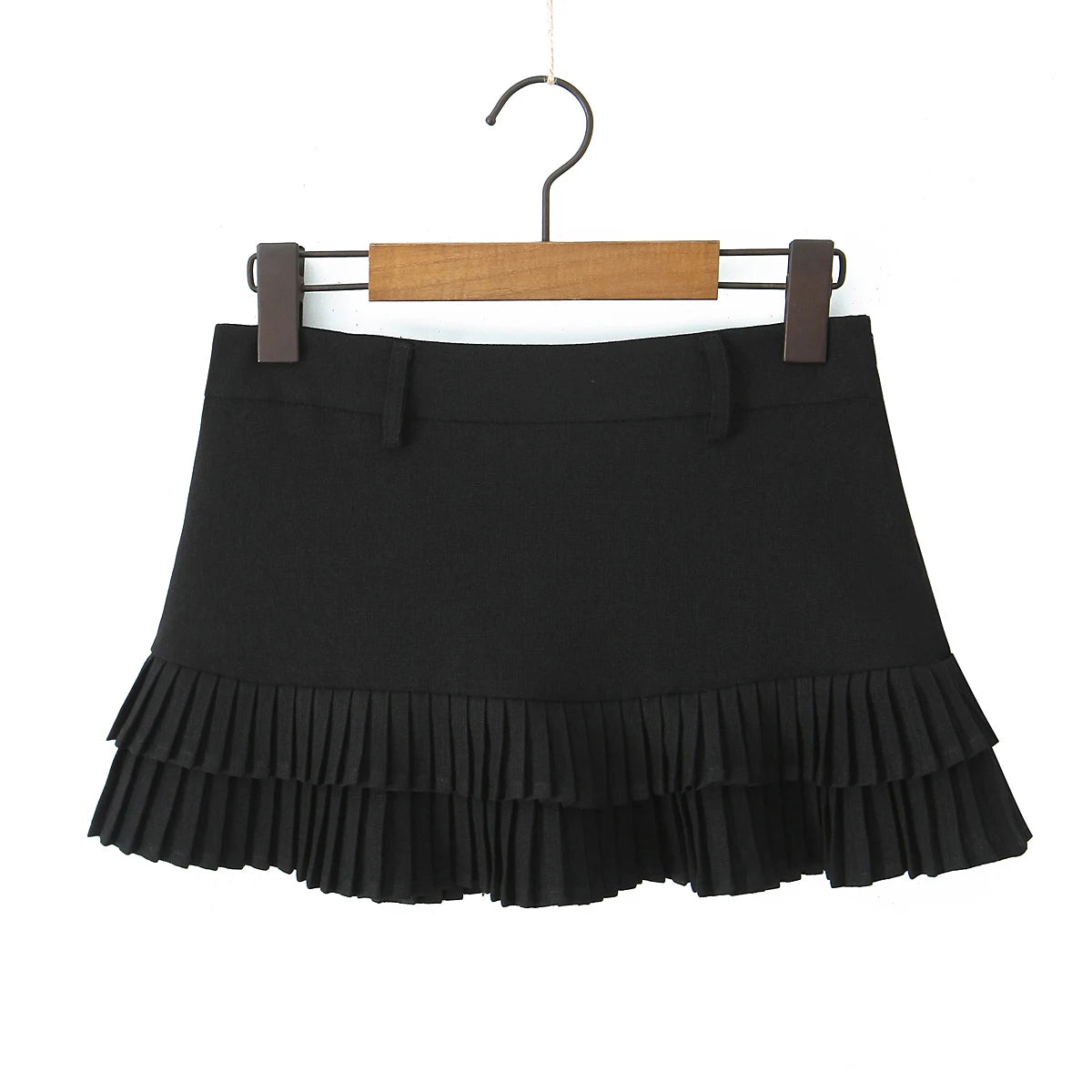 Ingvn  3 colors American Retro Light Blue Package Hips Spliced Pleated Mini Skirt Sexy Low Waist Short Skater Skirts With Shorts Lining