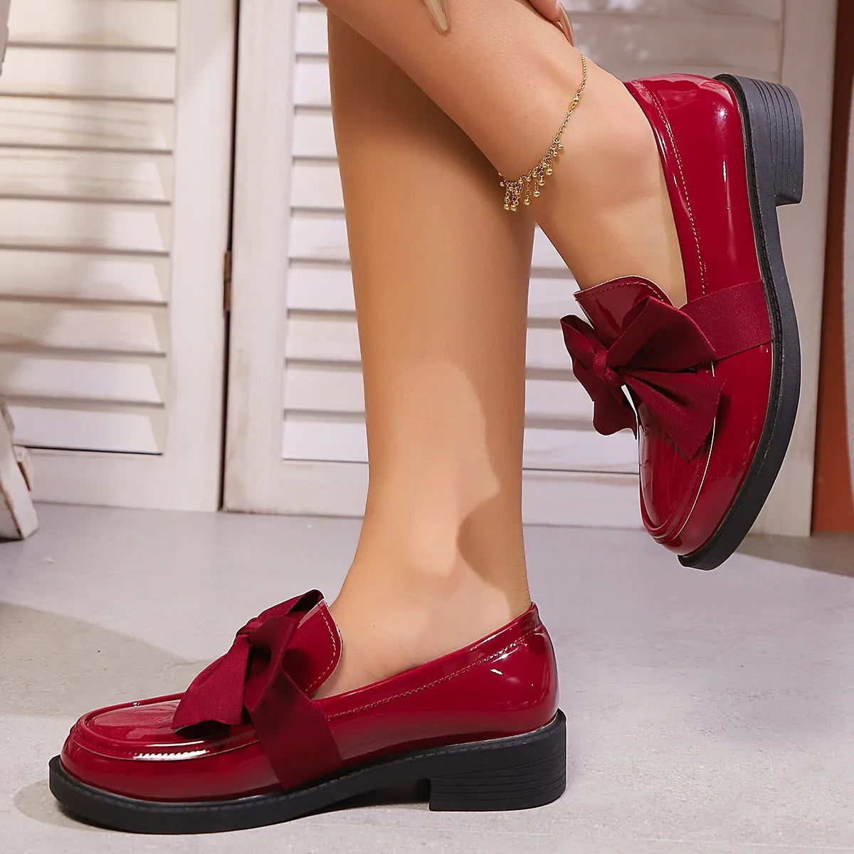 Ingvn  Fashion Elegant Bowknot Slip on Loafers for Women Solid Color Patent Shoes Woman Comfort Soft Sole Platform Loafers