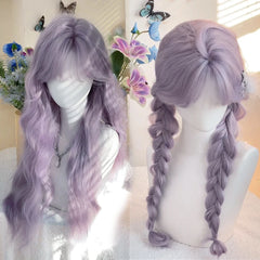 Ingvn  Long Wavy Grey Purple Wig Synthetic Natural Looking Lolita Cosplay Wig Halloween Costume Party Wig for Women Daily Wear