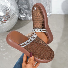 Ingvn  women's new hollowed out wedge heel with metal buckle strap high-heeled thick soled with versatile stylish slippers
