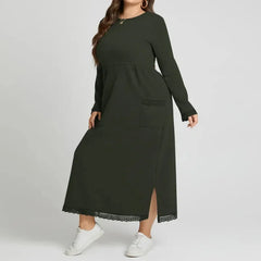 Ingvn  Plus Size 0XL-5XL Women's Fall New Loose Fashion Dress Knitted Lace Long Dress Padded Sweater Casual Dress Sports Dresses