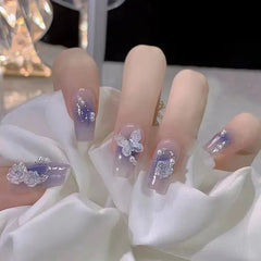 Ingvn  24Pcs Wearable Coffin Fake Nail Tips with Butterfly Camellia Designs Red Long Ballerina False Nails Press on Nails Art Manicure