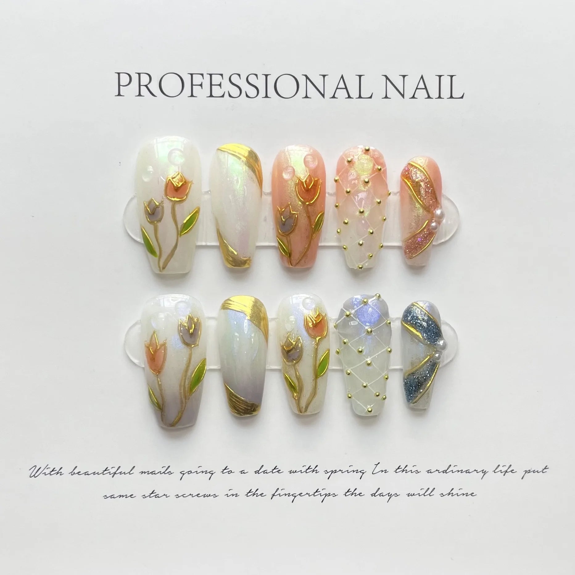 Ingvn  10Pcs Handmade Press on Nails Long Ballet Blue Fake Nails with 3D Ocean Moon Rhinestone Design False Nails Full Cover Nail Tips
