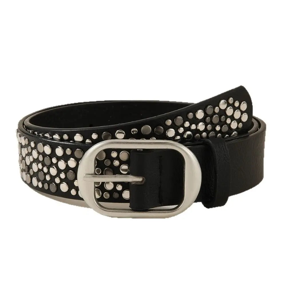 Ingvn  Trend Alloy Buckle Women's Belt Rivet Decoration Pu Leather Casual Waist Belt Punk Style Needle Buckle Belt Pants Decoration