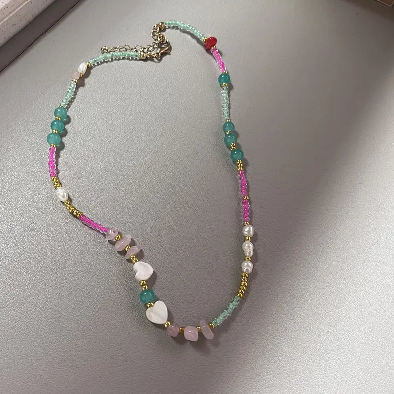 Ingvn  Boho Colorful Small Seed Bead Weave Flower Necklace for Women Handmade Short Choker Collar Neck Fashion Jewelry Accessories