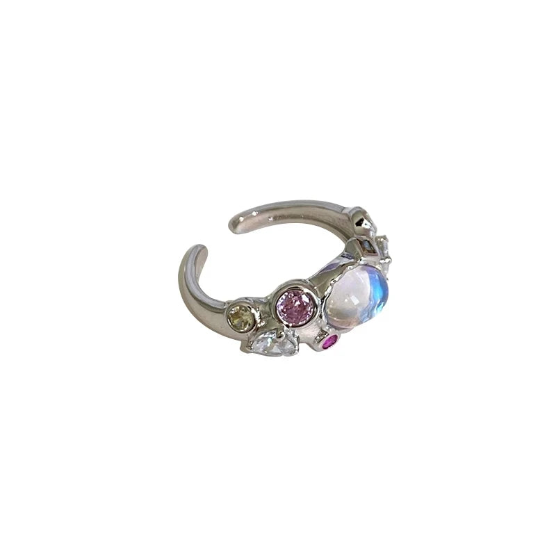 Ingvn  Korean Opal Irregular Rings Pink Zircon Natural Stone Girl Wedding Engagement Rings Opal Crystal Y2K Rings Aesthetic Jewelry