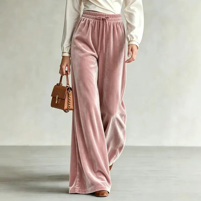 Ingvn - New Fashion Solid Color Versatile Wide Leg Long Pants Autumn Winter Elastic Waist Women Trousers Office Lady Casual Loose Pants