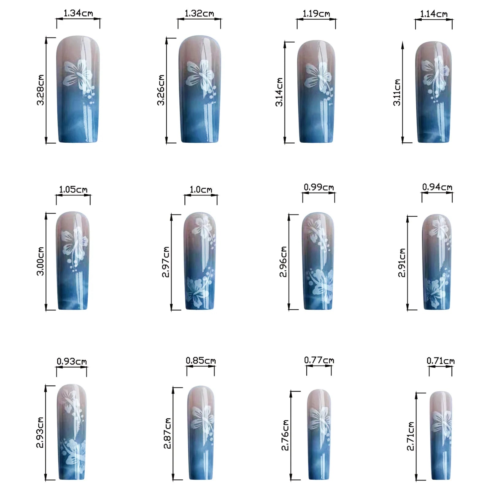 24pcs Y2k Summer Sea Blue Gradient Fake Nails With Water Ripples Designs Long Square Coffin False Nails Set Press On Nail Tips