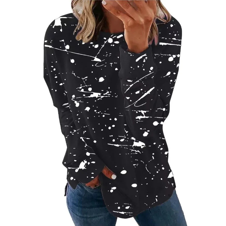 Ingvn - New Autumn European and American Women's Thickened Printed Loose - Fit Pullover Sweatshirt with Crew Neck and Long Sleeves
