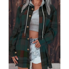 Ingvn  Plus Size Women Fashion Plaid Printed Hoodies Shirt Blouse Ladies Casual Loose Long Sleeved Shirt Lapel Design Shirt Tops
