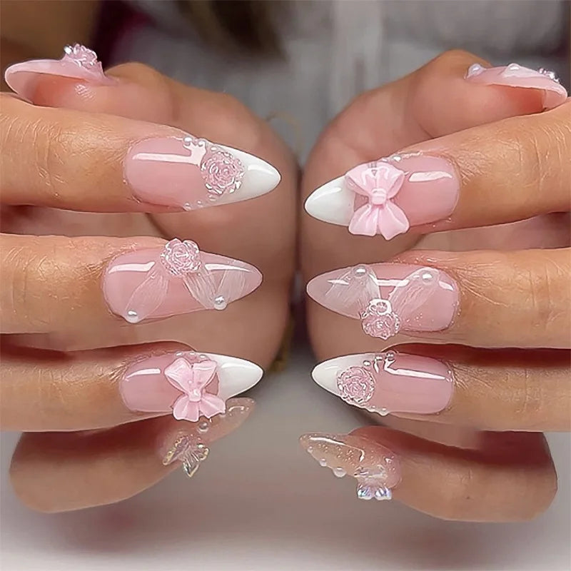 Ingvn  24Pcs Gradient Polka Dot Design Full Cover Fake Nail Tips Wearable Almond False Nails Tomato Star Pattern Short Press on Nails