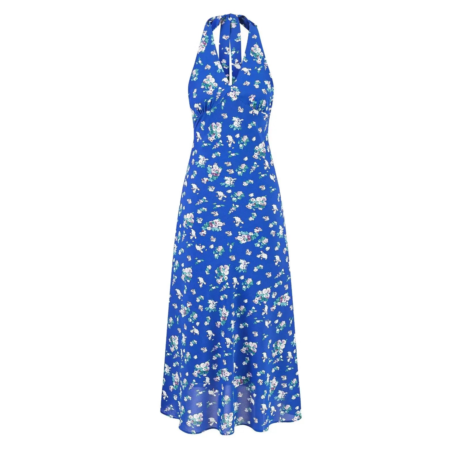 Ingvn  Sexy Black With Pink Floral Print Tie Bow Halter Sling Dress Summer Woman Backless Slim Waist Midi Long Dresses Robe Holiday