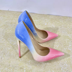 Ingvn - Mint green purple Gradient Pumps Python Patent Thin High Heel Slip On Pointed Toe Party Shoes Woman Low Cut Pumps