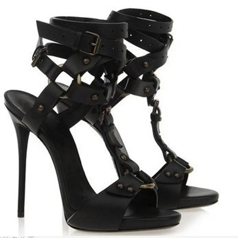 Ingvn - Sexy Circle Cross Strappy Gladiator Sandals Stiletto High Heel Ankle Strap Buckle Shoes Women Open Toe Summer Dress Sandalias