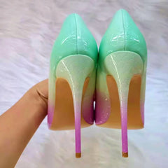 Ingvn - Mint green purple Gradient Pumps Python Patent Thin High Heel Slip On Pointed Toe Party Shoes Woman Low Cut Pumps