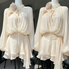Ingvn  French Elegant Vintage Black Chiffon Dress Long Sleeve V Neck Autumn Women Sweet Dress Casual Holiday Evening Party Wear