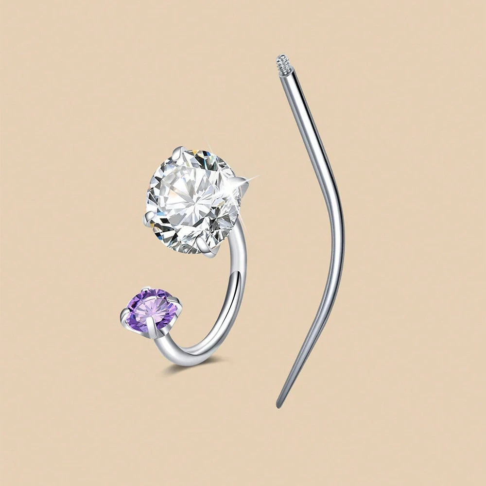 Ingvn  Colorful CZ Horseshoe Nose Rings Studs With 1pc Taper, 18G Stainless Steel Nose Studs, Lip Eyebrow Helix Ear Piercing