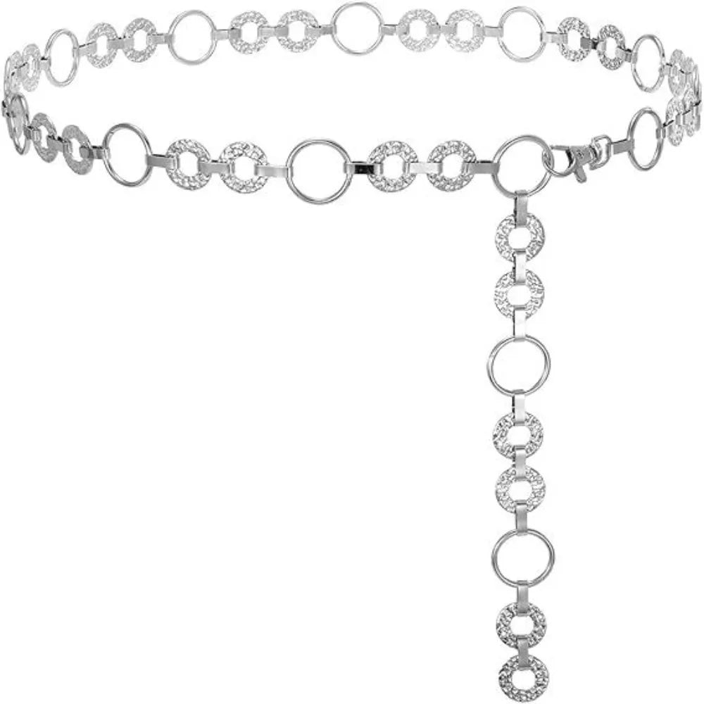 Ingvn  Fashion Metal Waist Chain Belt  Adjustable Body Link Belts Circular Ladies Fashion Chain for Jeans Dress