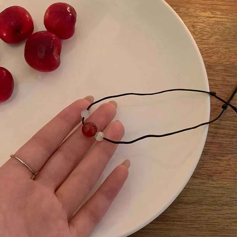 New Fashion Vintage Red Stone Pendant Rope Chain Adjustable Necklaces for Women Clavicle Chain Neck Trend Aesthetic Jewelry