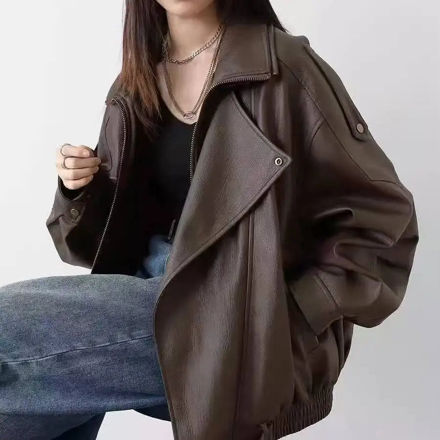 Ingvn  Woman Vitnage Black Leather Jackets Streetwear Fashion Solid Coat Harajuku High Waist Elegant Coat Spicy Girls Chic