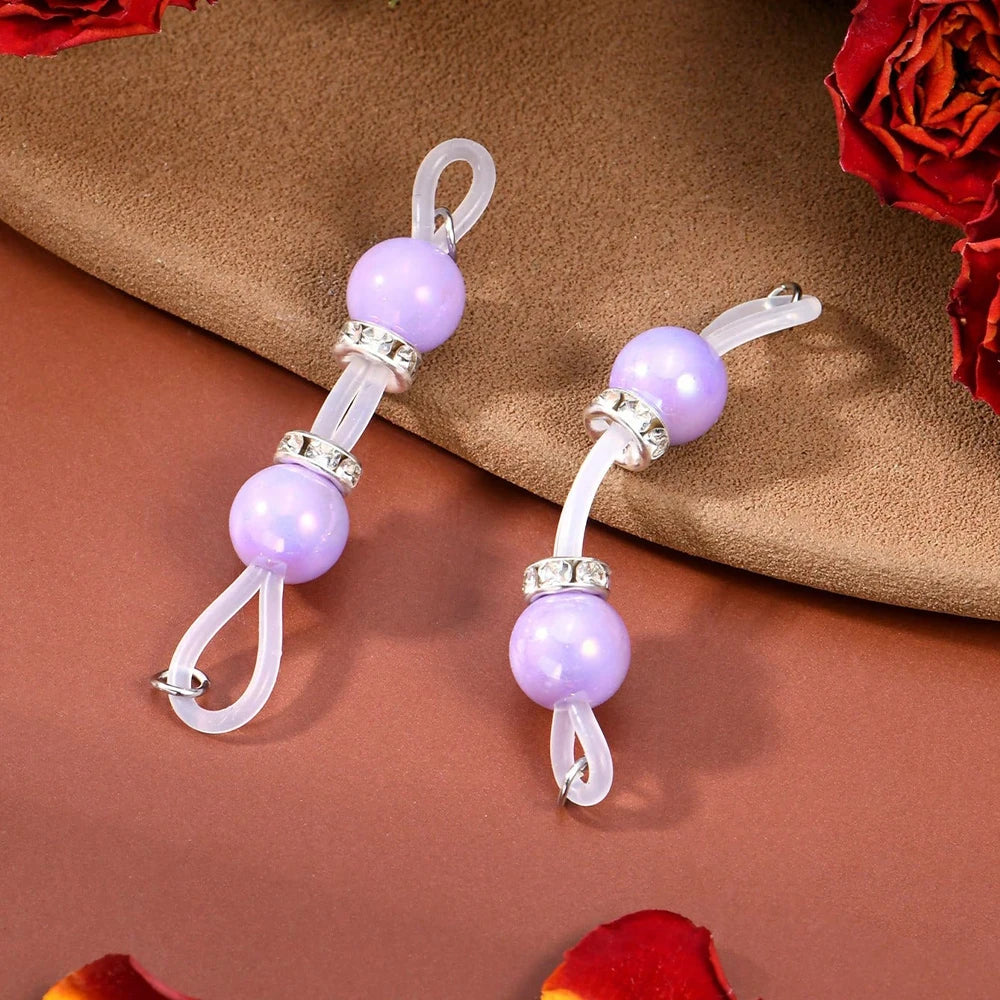 Ingvn  1Pair Fake Nipple Rings,Adjustable Fit Daily Wear Nipple Nooses,8mm Candy Beads, Faux Nipple Piercing Non Pierce Faux Barbells