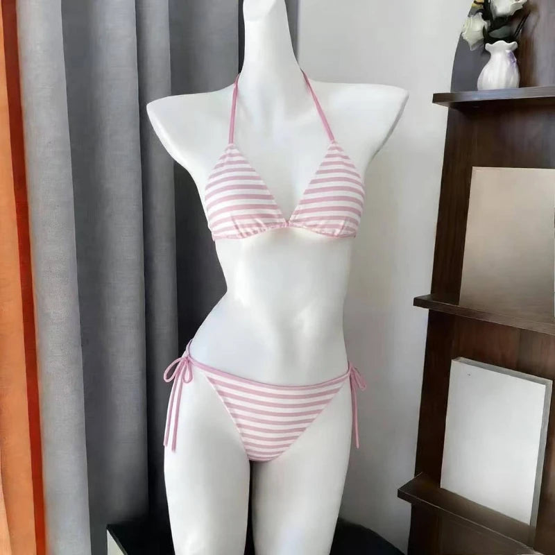 Ingvn  Sweet Lace Detail Bikini Set Halter Strap Two Piece Swimwear Cute Style Beach Party Bathing Suit Woman