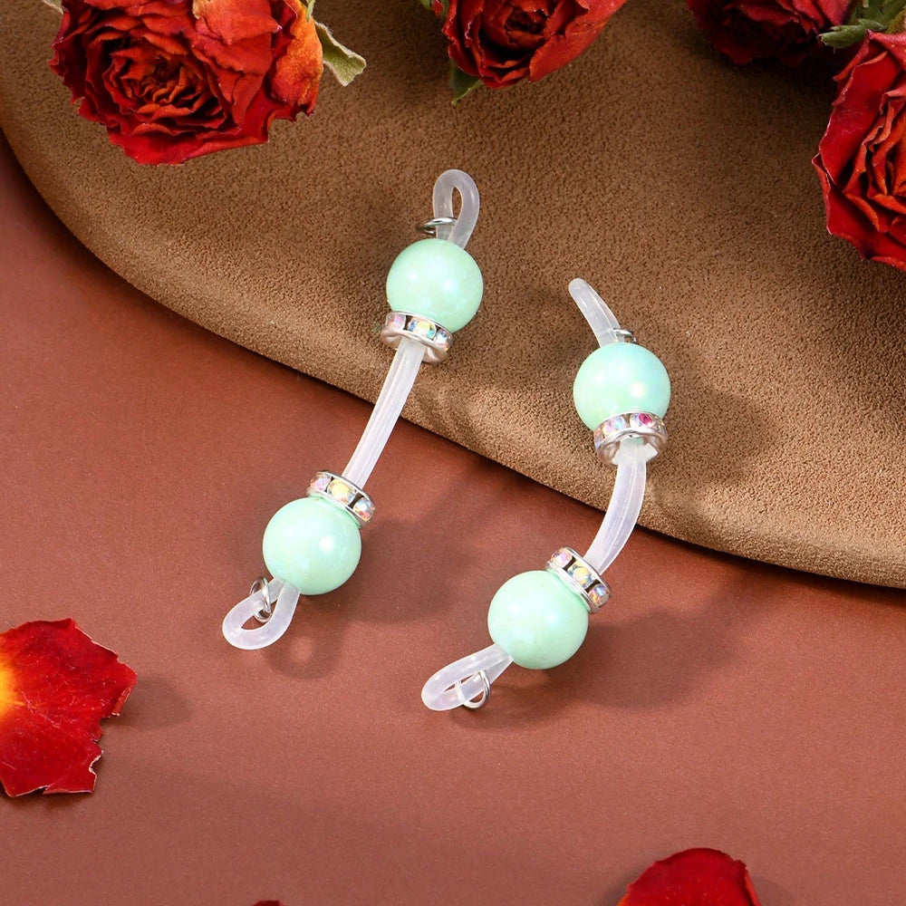 Ingvn  1Pair Fake Nipple Rings,Adjustable Fit Daily Wear Nipple Nooses,8mm Candy Beads, Faux Nipple Piercing Non Pierce Faux Barbells