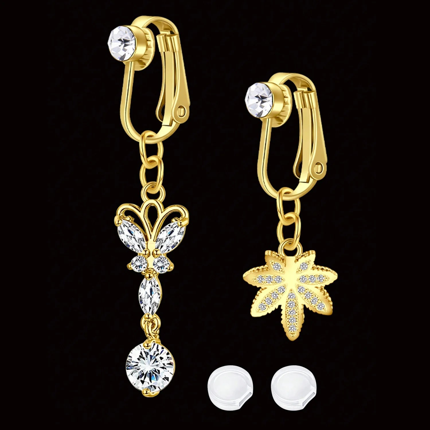 Ingvn  2 Pcs Elegant Clip-On Fake Belly Button Rings for Women - 304 Stainless Steel, Heart, Butterfly & More Designs, Ideal Gift