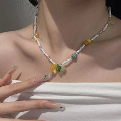 Ingvn  Bohemian Colorful Beaded Lemon Pendant Necklaces for Women Fresh Sweet Plant Necklaces Vacation Girls Party Jewelry Accessories
