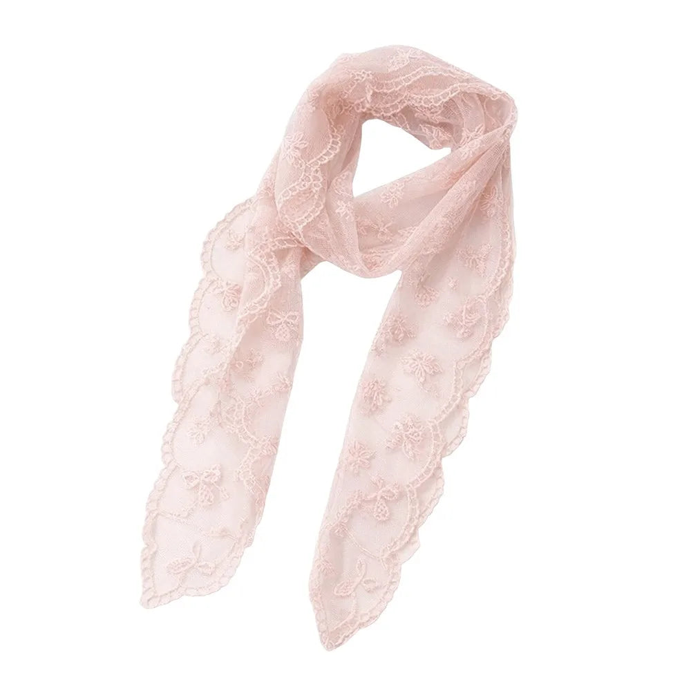 Ingvn  Versatile Y2k Long Scarf Narrow Solid Color Floral Lace Scarf Headbands Women