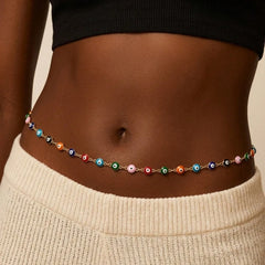 Ingvn  Colorful Eyes Waist Chain Belt For Women Waist Body Chain Sexy Summer Belly Waist Chain Bikini Beach Waist Chain Jewelry 80+15cm