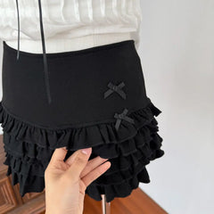 Ingvn  Sweet Kawaii Harajuku Mini Skirt Y2k Ruffled Lace Skirt Women Preppy Subculture Style Cute Bow Design Casual New Skirt