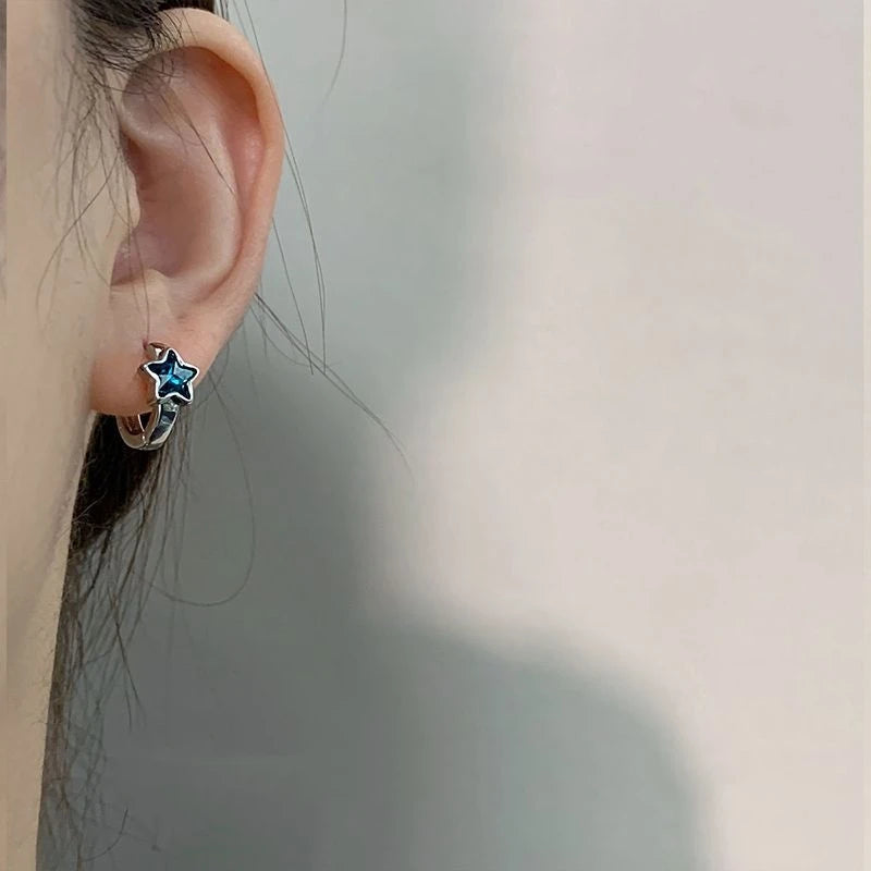 Ingvn  New Trendy Cute Sweet blue star Hoop Earrings for Women Girls Simple Fashion Vintage Earrings Aesthetic Jewelry Y2K Gift