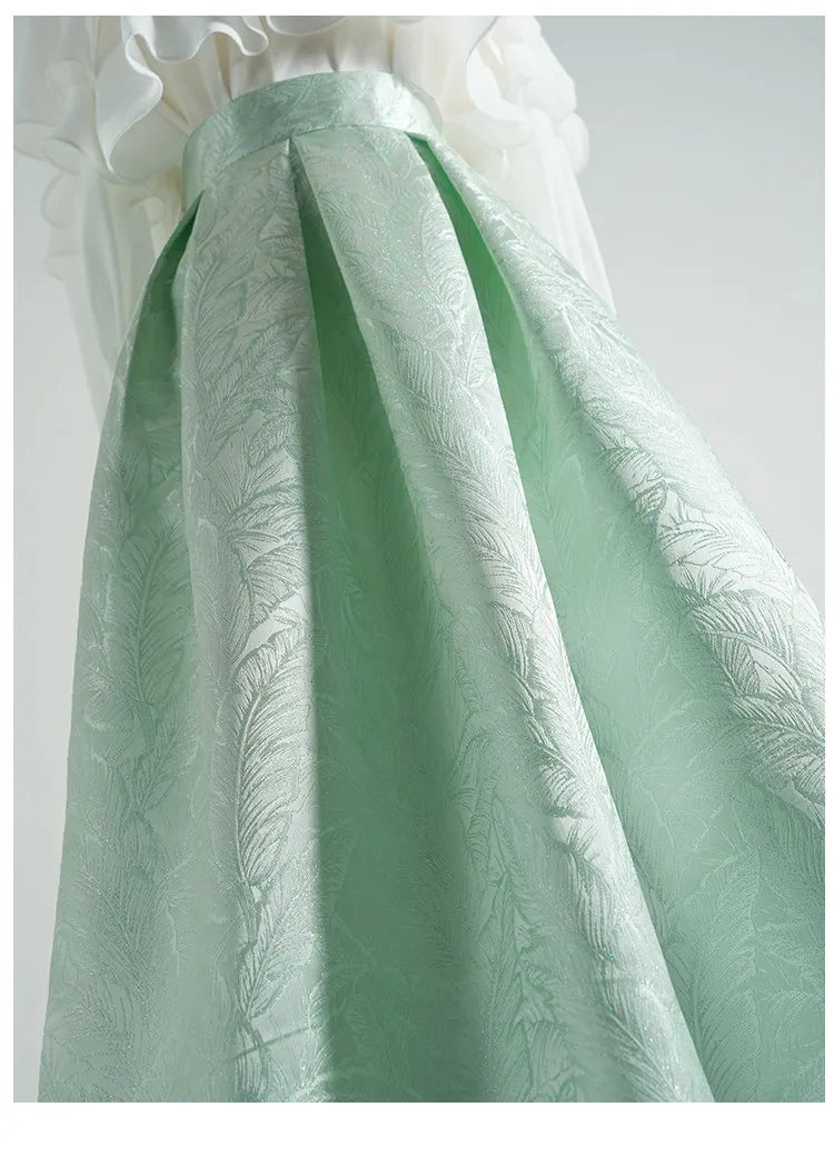 Ingvn  Spring French Hepburn Style Elegant Fashion Jacquard Skirts High Waist Slim A-line Versatile Commuter Long Skirt for Women