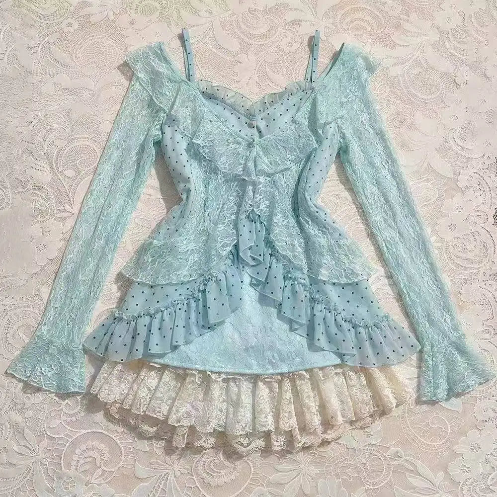 Ingvn  Japanese Lolita Sweet 3 Piece Set Women 2000s Retro Mini Skirt Vintage Lace Sleeveless Vest Casual Short Cardigan Fashion Suit