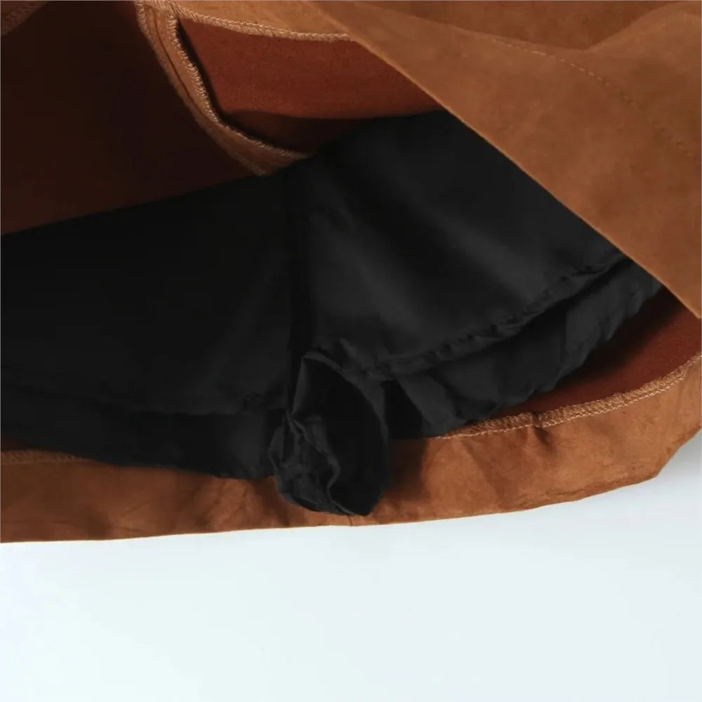 Ingvn  Autumn Winter High Waist Suede Faux Leather Mini Skirt Women Back Zipper A-line Short Skater Party Femme Camel Black