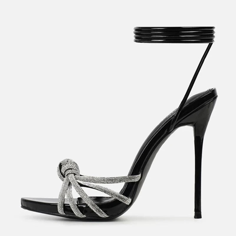 Ingvn  New Arrival Silver Crystal Narrow Band Women's Sandals Summer Party Wedding Prom Shoes Platform Open Toe High Heels