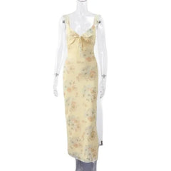 Ingvn  Summer Flower Printed Women's Sexy Low-cut Dress Sleeveless Backless Slim Sling Dresses Beach Vacation Lady Vestidos