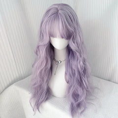 Ingvn  Long Wavy Grey Purple Wig Synthetic Natural Looking Lolita Cosplay Wig Halloween Costume Party Wig for Women Daily Wear